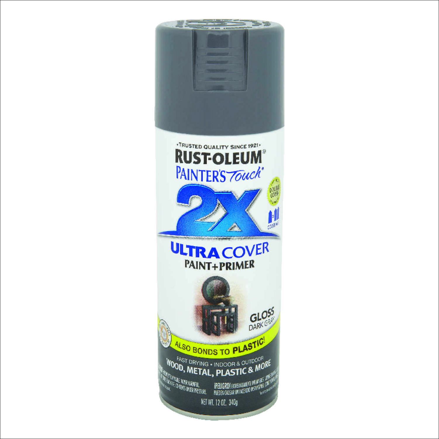 Painter's Touch 2X Ultra Cover Paint+Primer Spray Paint Gloss Dark Gray Gloss 12 oz