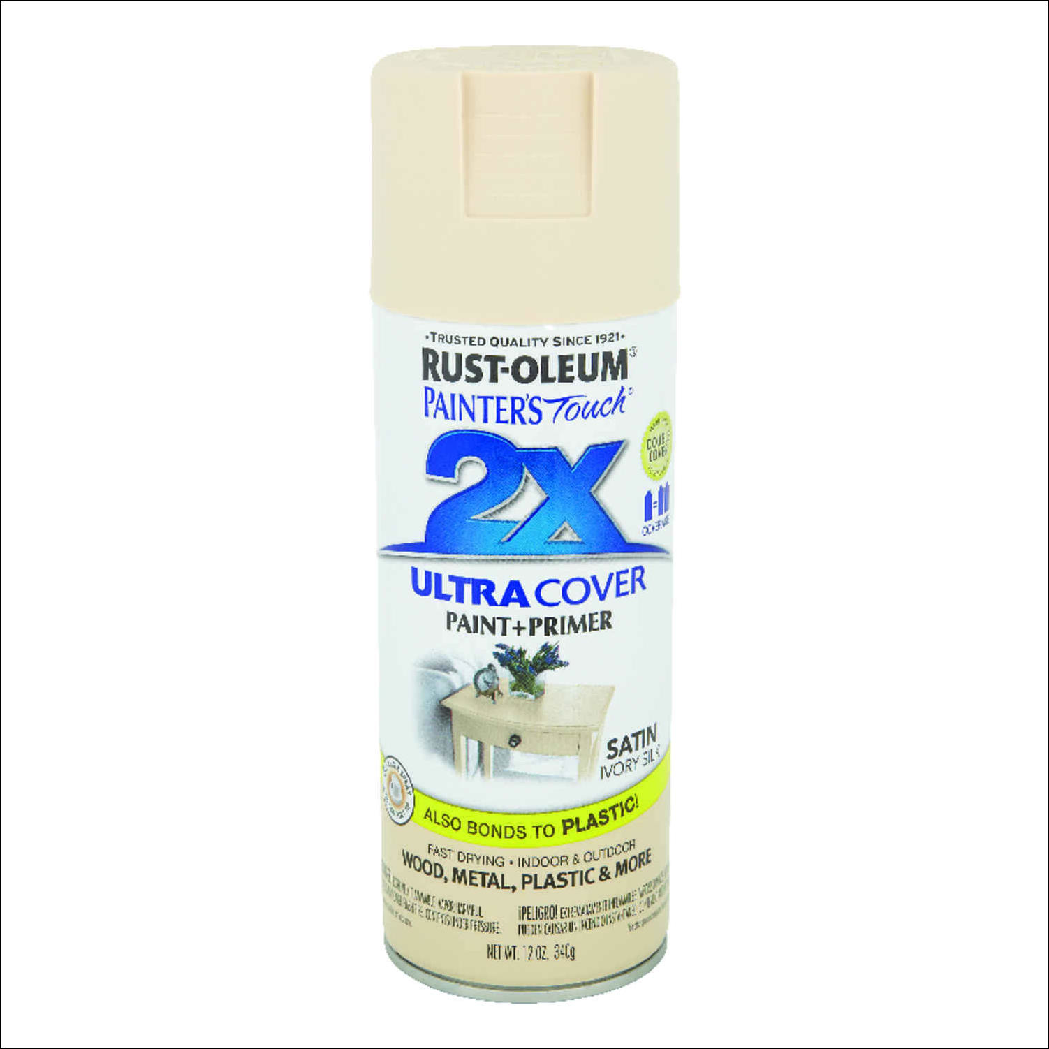 Painter's Touch 2X Ultra Cover Paint+Primer Spray Paint Ivory Satin 12 oz