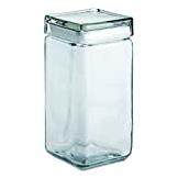 Anchor 85589R Stackable Square Glass Jar, 64 oz, Clear, Glass Lid, 4/Carton