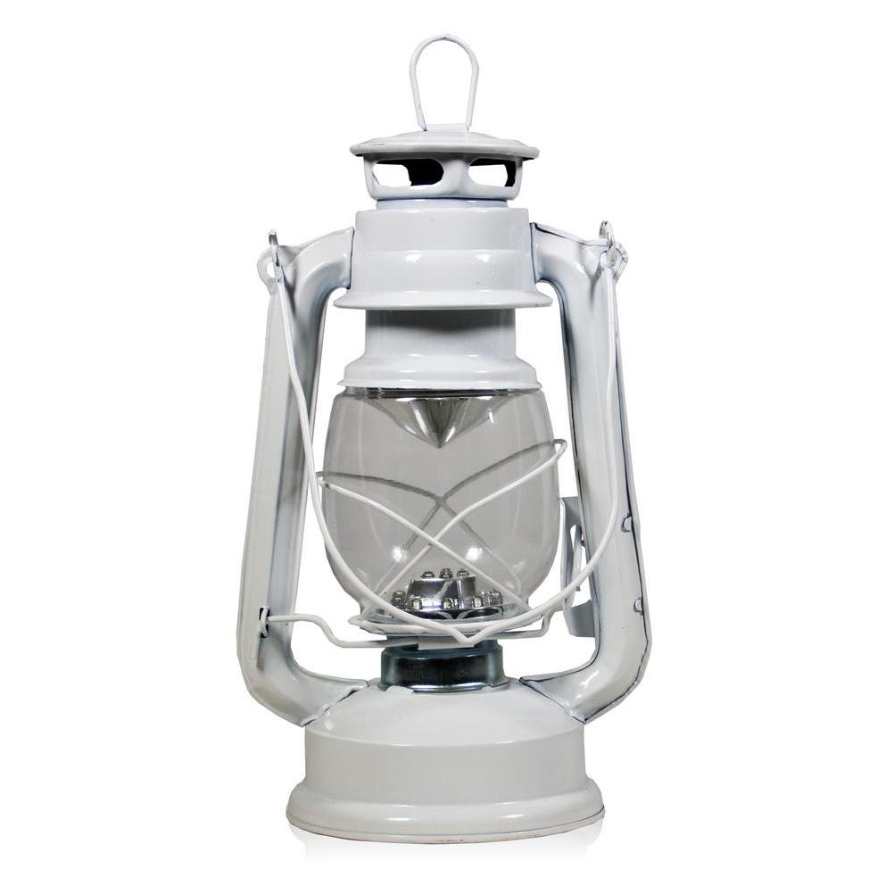 Alpine Outdoor Hurricane Lantern with Cool White LED Lights - White