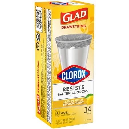 Glad Drawstring Small Trash Bags - Lemon Fresh Bleach - 4 Gallon - 80ct