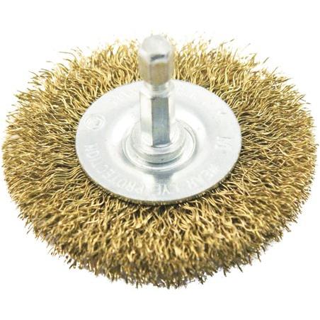 2” Crimped Wire Cup Brush with 1/4” Hex Shank (Brass Coated)