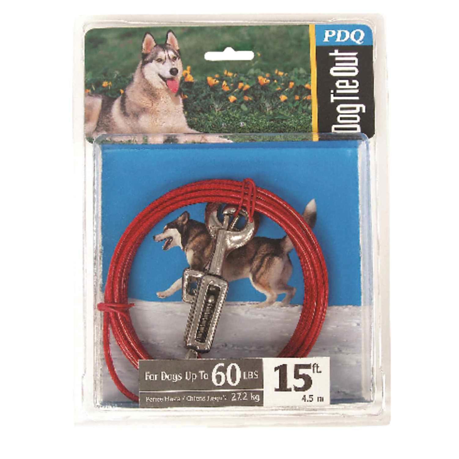 Boss Pet PDQ Red Tie-Out with Spring Vinyl Coated Cable Dog Tie Out Large
