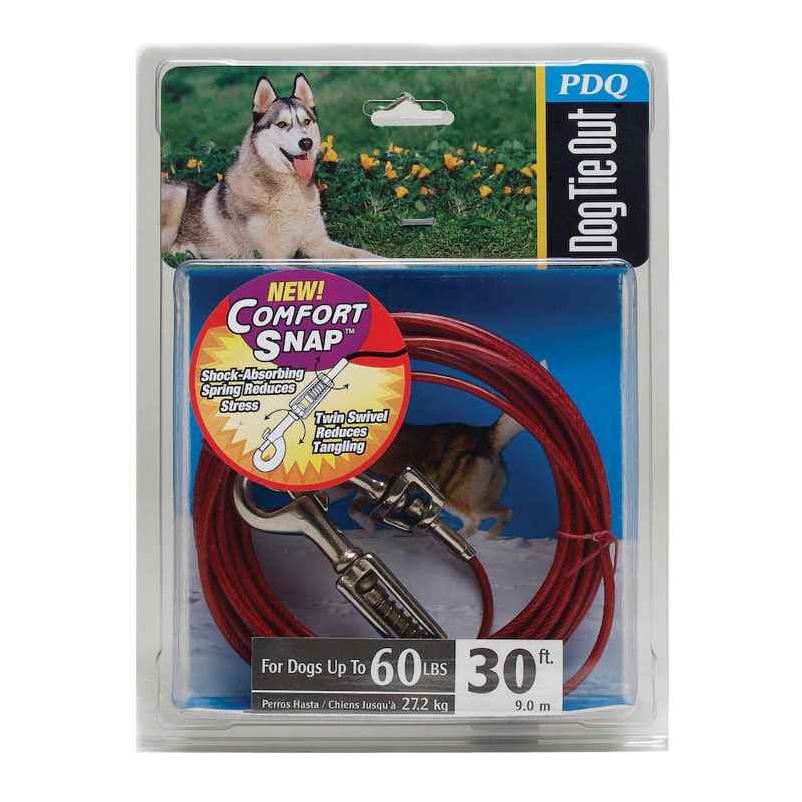 Boss Pet PDQ Red Tie-Out with Spring Vinyl Coated Cable Dog Tie Out Large