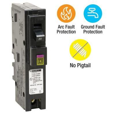 Square D Homeline 20A Single-Pole CAFCI Plug-On Neutral Dual Function Circuit Breaker