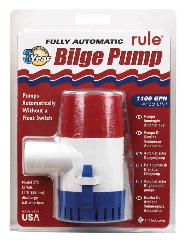 Rule 1100GPH Electronic Sensing Bilge Pump - 12V [27SA] – Boater's Secret  Weapon