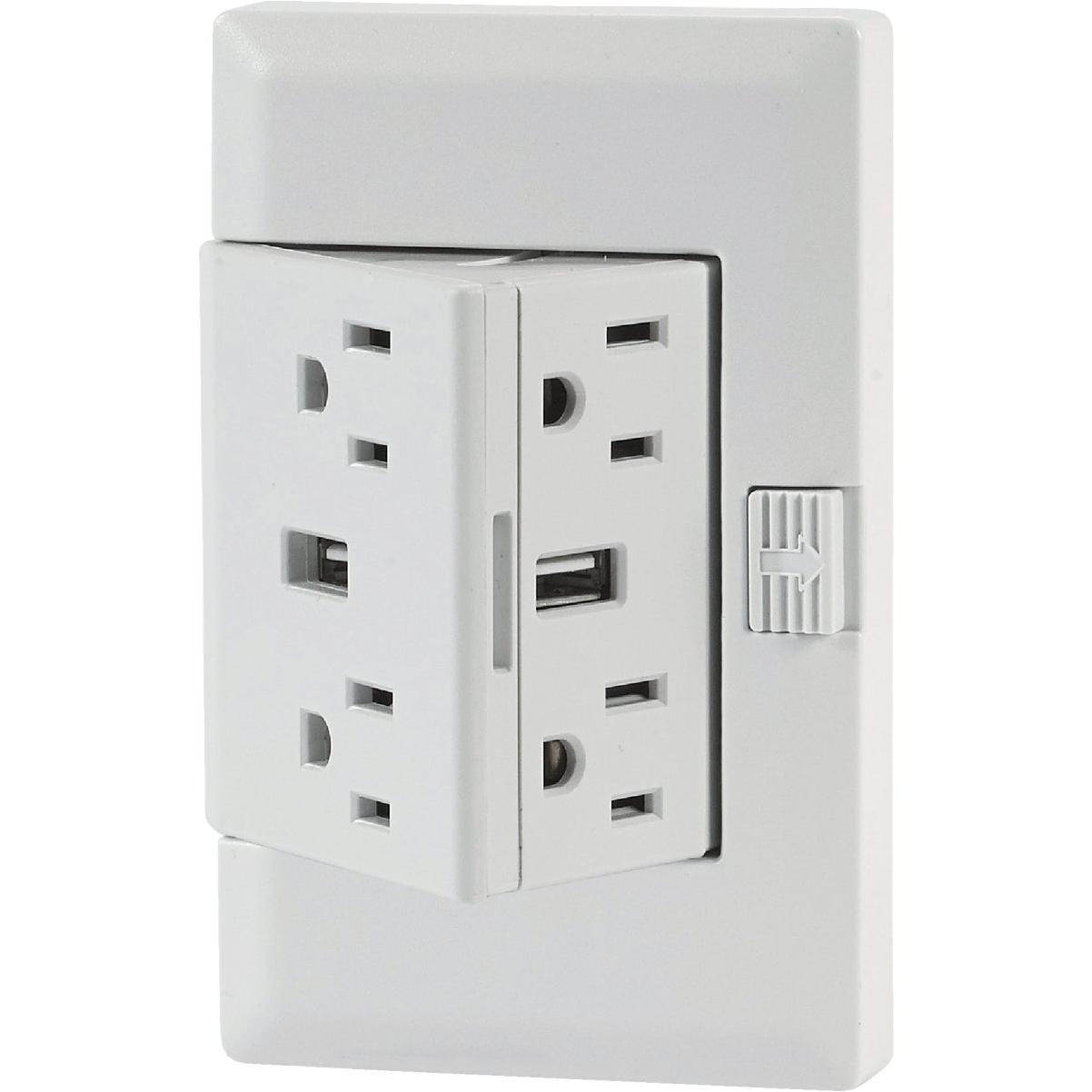 theOUTlet 2.1A/15A 125V White 4-Receptacle/2-USB Tamper Resistant Permanent Outlet Extender