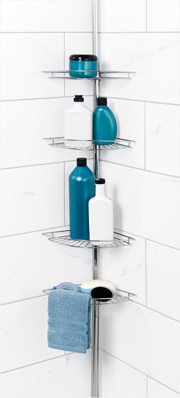 Zenna Home SHOWER CADDY 4-SHELF POLE WHT