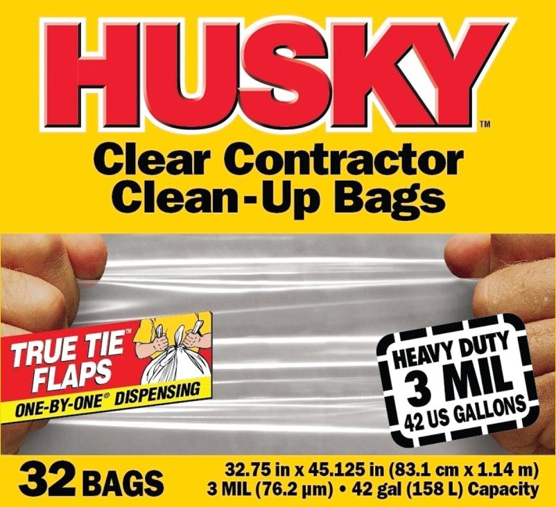 Husky Heavy Duty Contractor 42-Gallon Flap-Tie Trash Bags, 22-Pack