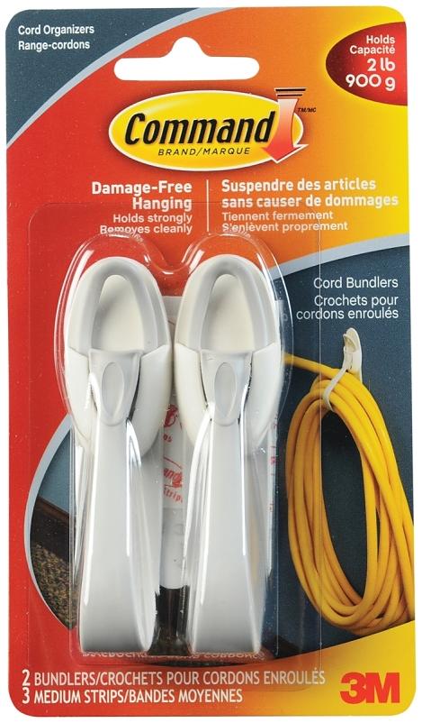 Command 17304 Medium Cord Bundlers With Strips, White, 2 Bundlers and 3  Strips