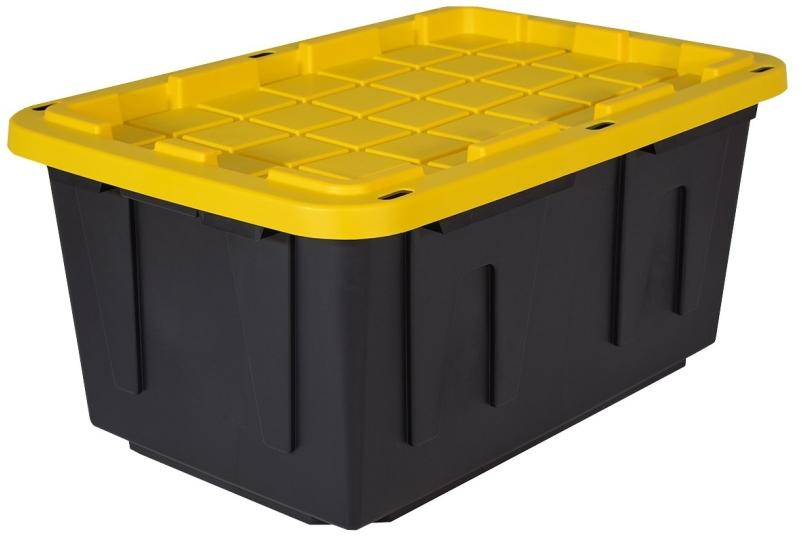 Plastic Storage Bin Lid 27 Gallon Black Yellow