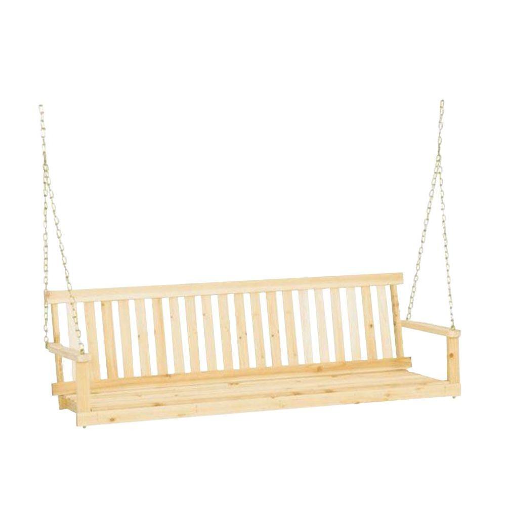 Porch Swing Traditional Natural Wood 2-Person 5'
