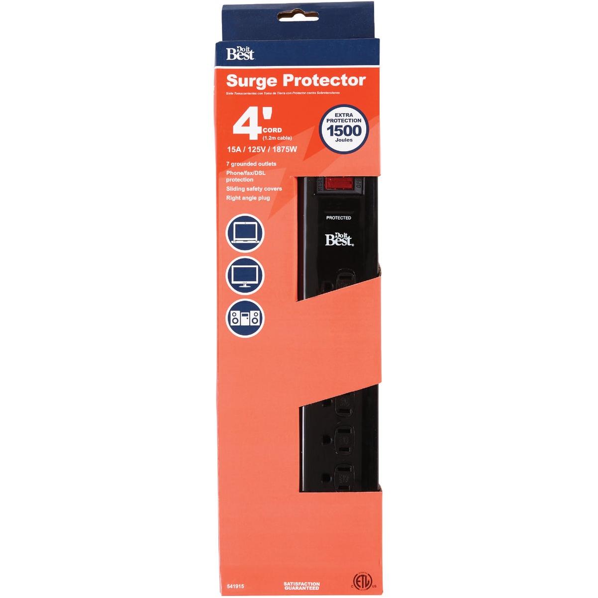 Master Electrician 7-Outlet 1500J Black Computer, Phone, Or Fax Surge Protector Strip with 4 Ft. Cord