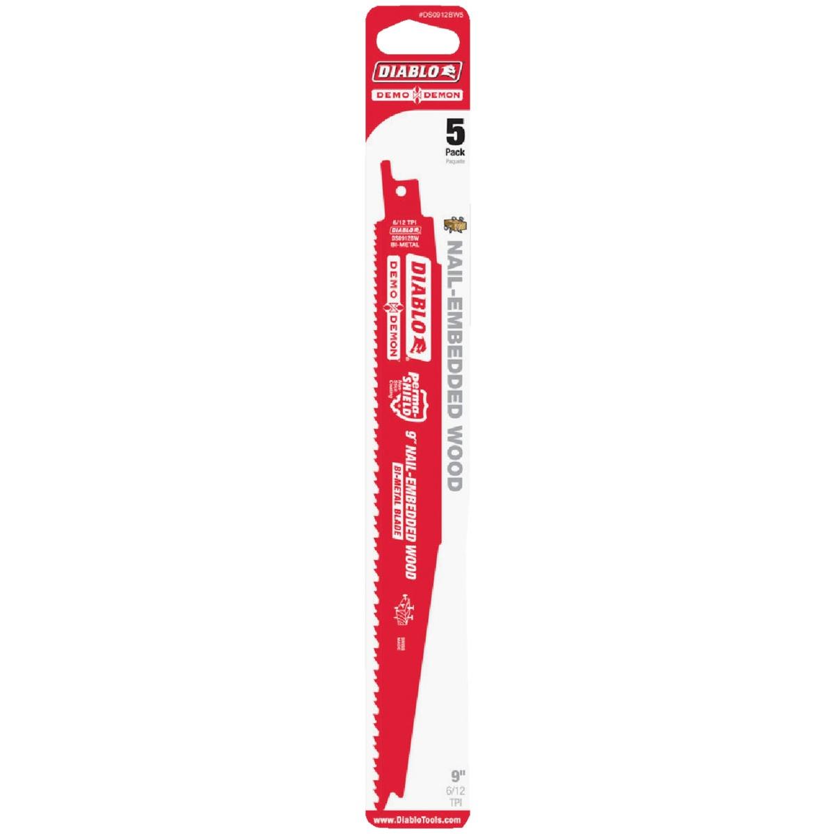 Diablo Demo Demon 9 In. 4/6 TPI Bi-Metal Nail-Embedded Wood Reciprocating Saw Blade (5-Pack)