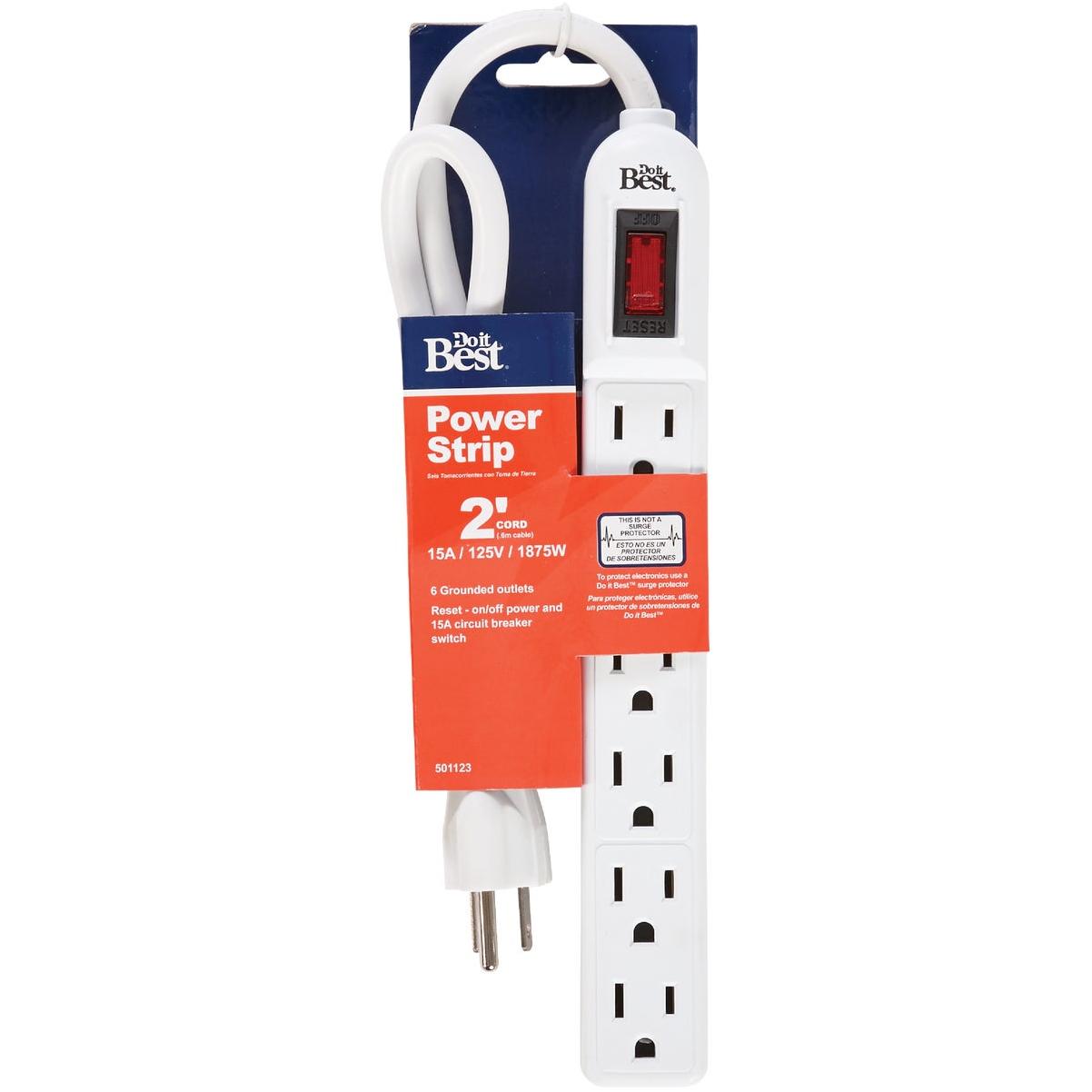 Master Electrician 6-Outlet White Power Strip with 2 Ft. Cord