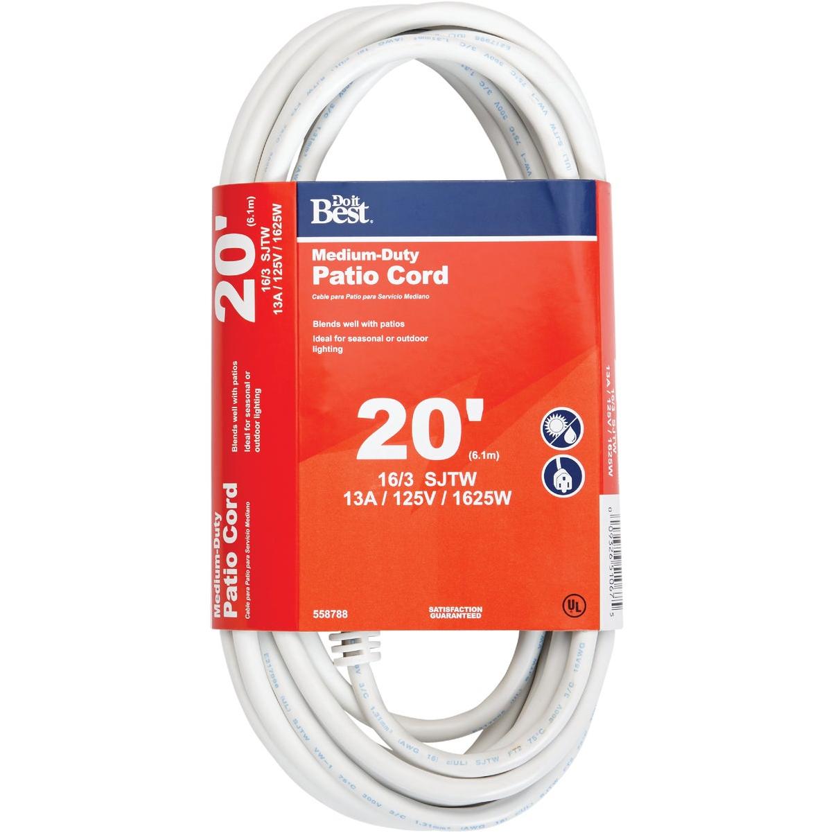 Master Electrician 20 Ft. 16/3 Light-Duty White Patio Extension Cord