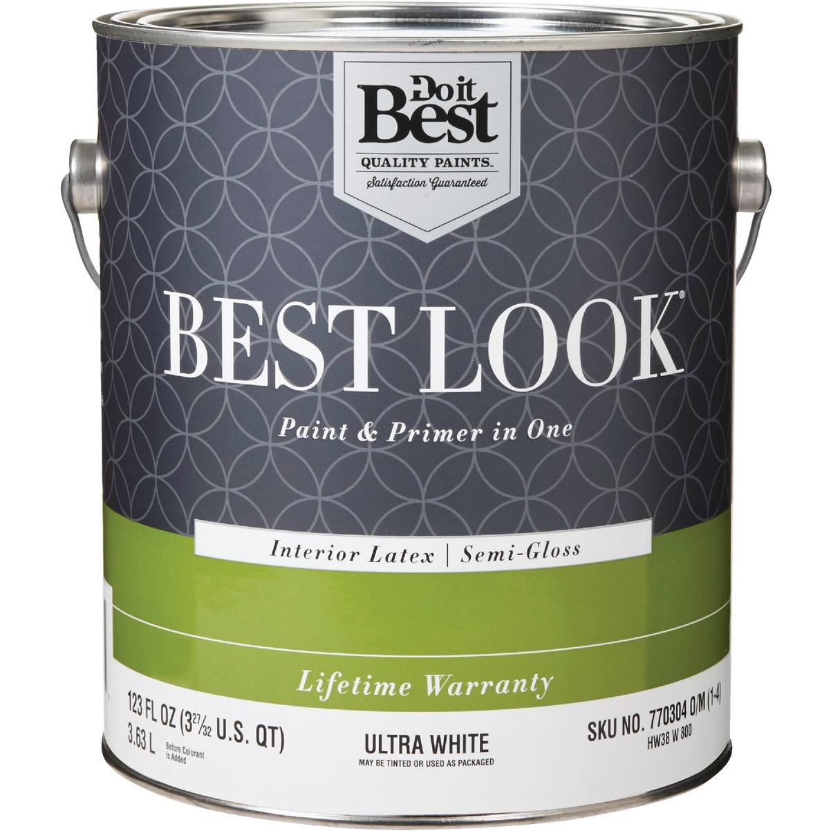 Best Look Latex Premium Paint & Primer In One Semi-Gloss Interior Wall Paint, Ultra White, 1 Gal.