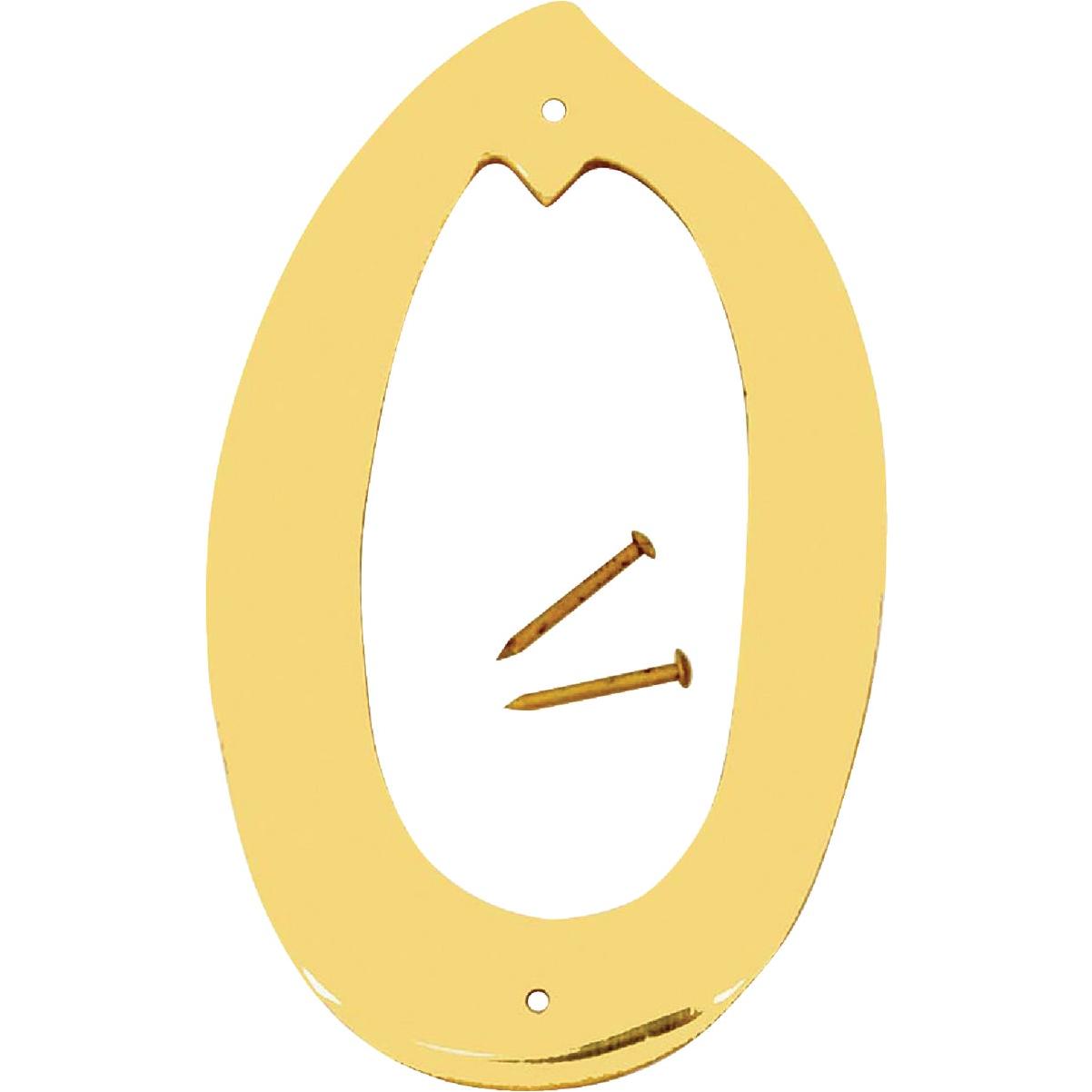 Hy-Ko 4 In. Polished Brass House Number Zero