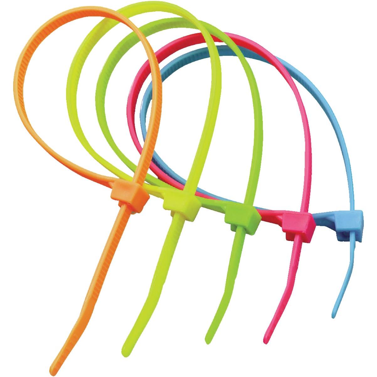 Gardner Bender DoubleLock 8 In. x 0.17 In. Neon Colors Nylon Cable Tie (100-Pack)