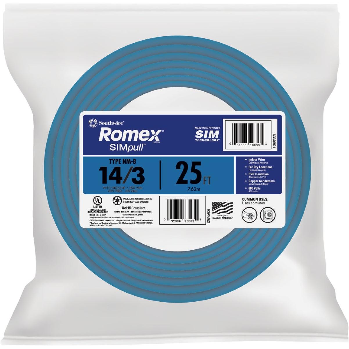 Romex 25 Ft. 14/3 Solid Blue NMW/G Electrical Wire