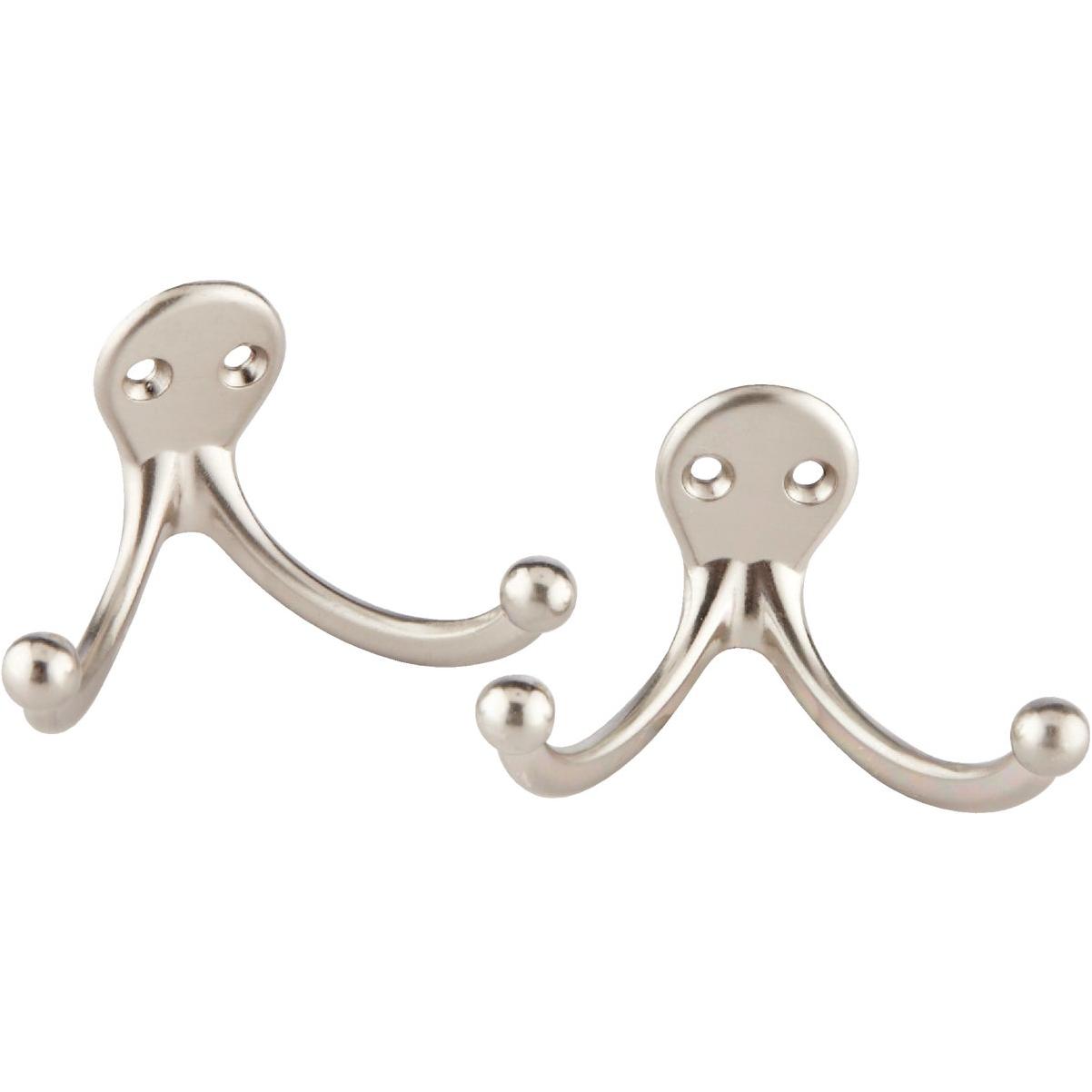 National Hardware Satin Nickel Double Cloth Wardrobe Hook, 2 per Card