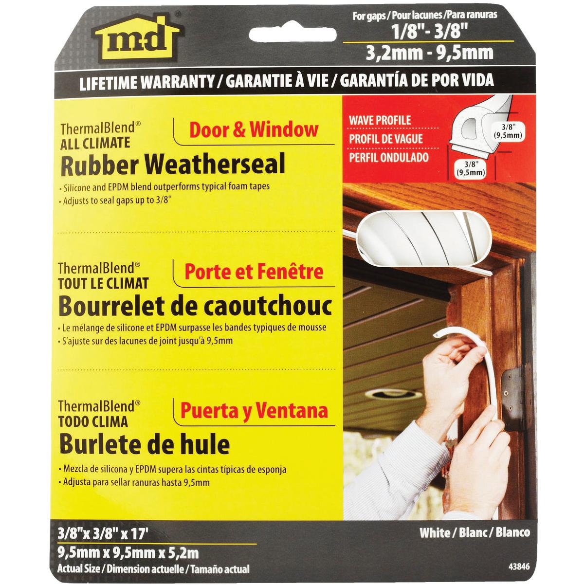 M-D Building Products 3/8 In. x 3/8 In. x 17 Ft. White Premium Silicone Rubber PLATINUM Window Seal for Ex-Large Gaps