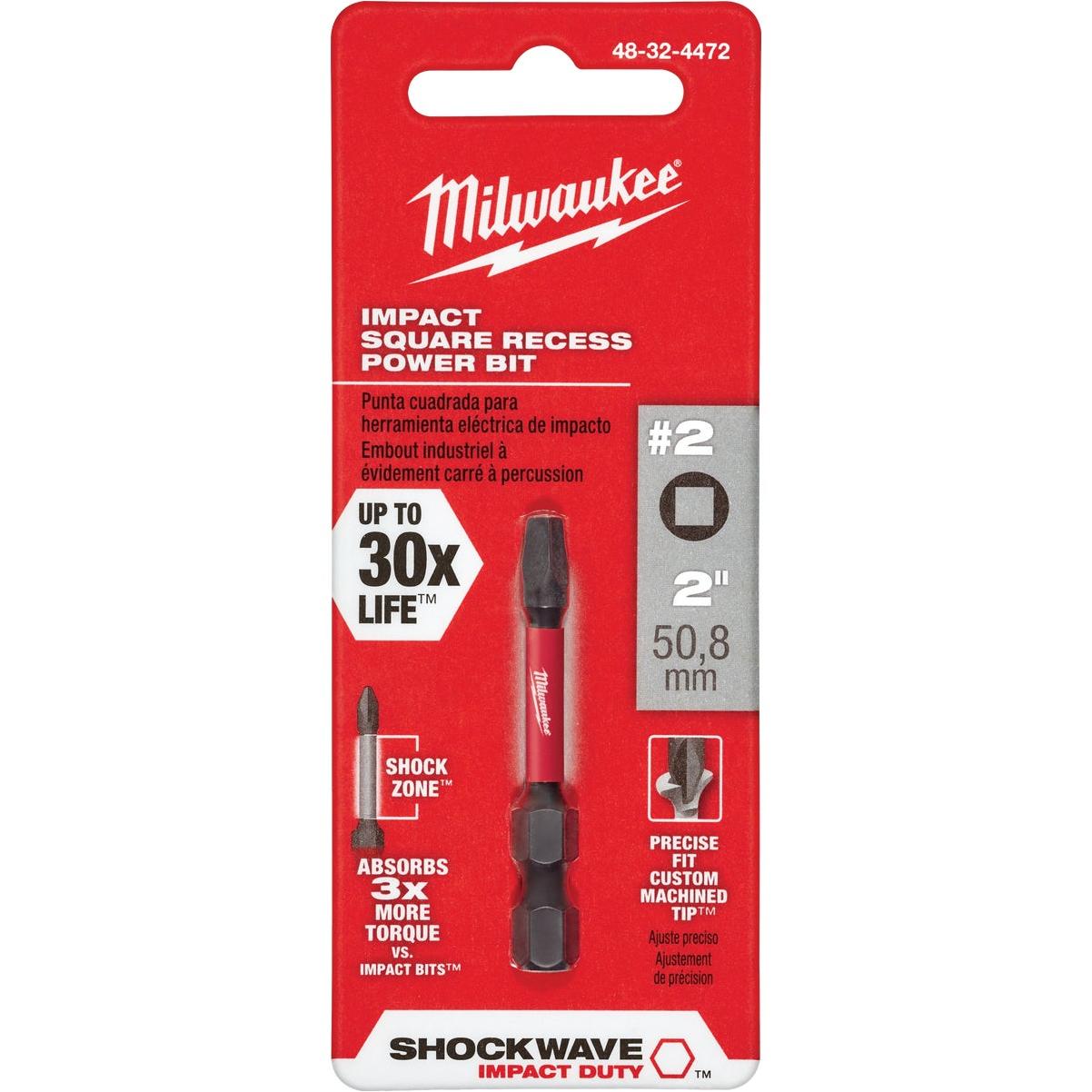 Milwaukee SHOCKWAVE #2 Square Recess 2 In. Power Impact Screwdriver Bit