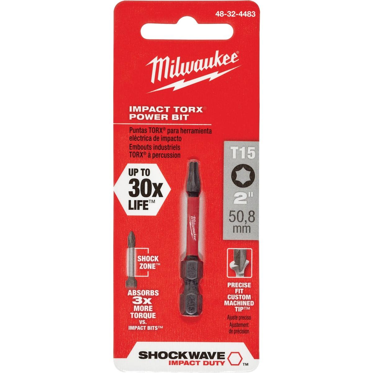 Milwaukee SHOCKWAVE T15 TORX 2 In. Power Impact Screwdriver Bit