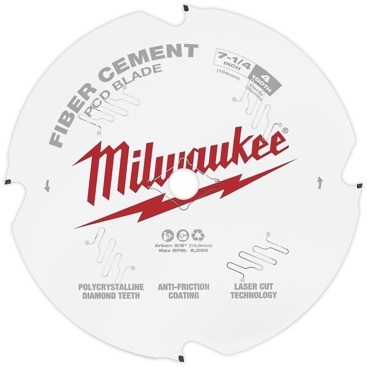 Milwaukee 7-1/4 In. 4-Tooth PCD Fiber Cement Circular Saw Blade