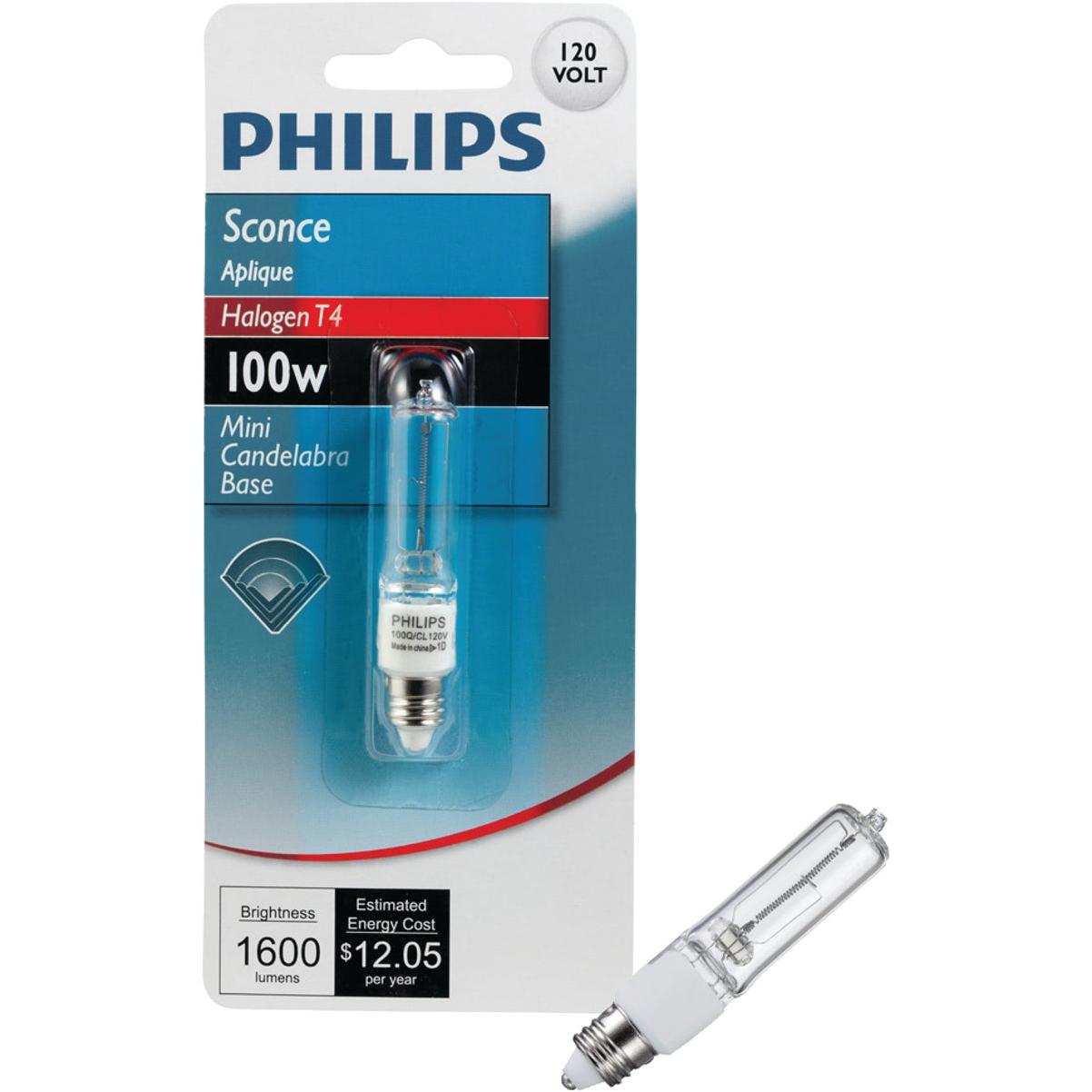 Philips 100W 120V Clear Mini-Can Base T4 Halogen Special Purpose Light Bulb 