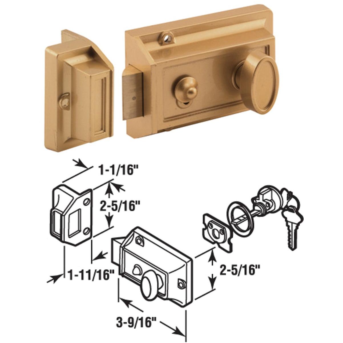 Defender Security Brass 3-Way Night Latch with Locking Single Cylinder