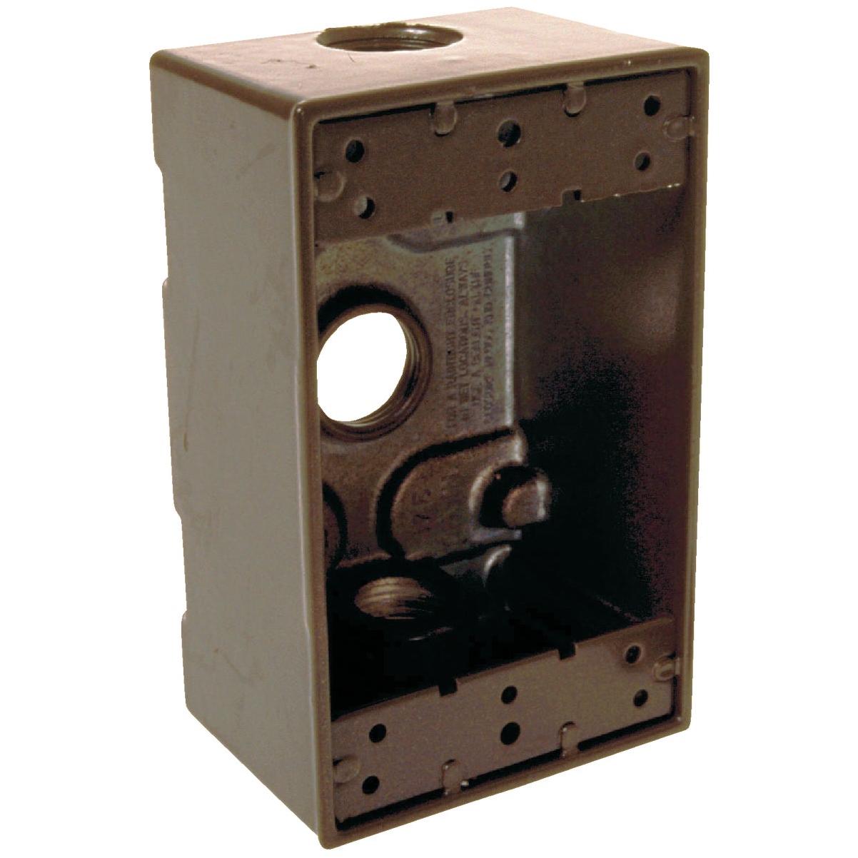Bell Single Gang 1/2 In. 3-Outlet Bronze Aluminum Weatherproof Outdoor Outlet Box