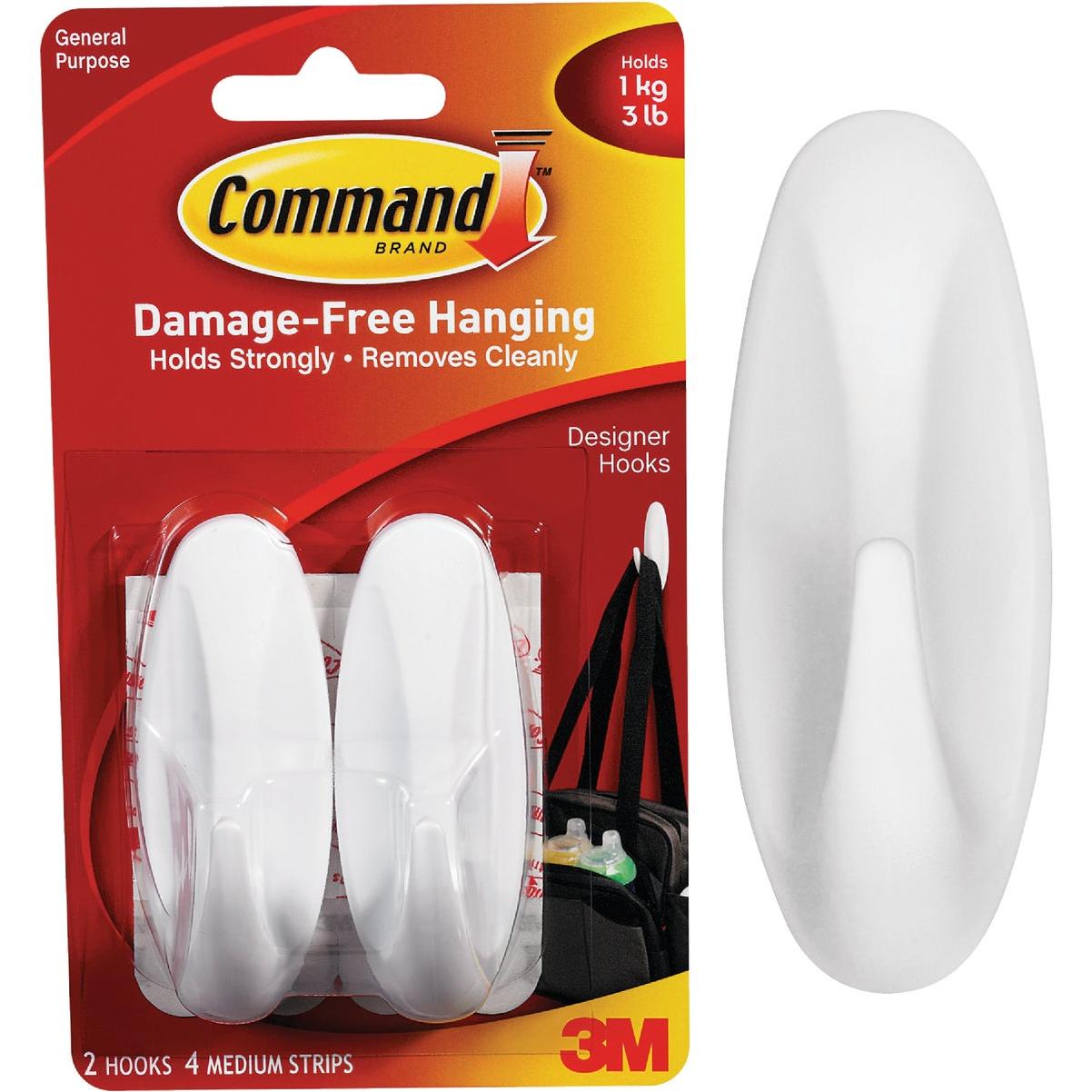 Command Medium Designer Hooks, White, 2 Hooks, 4 Strips