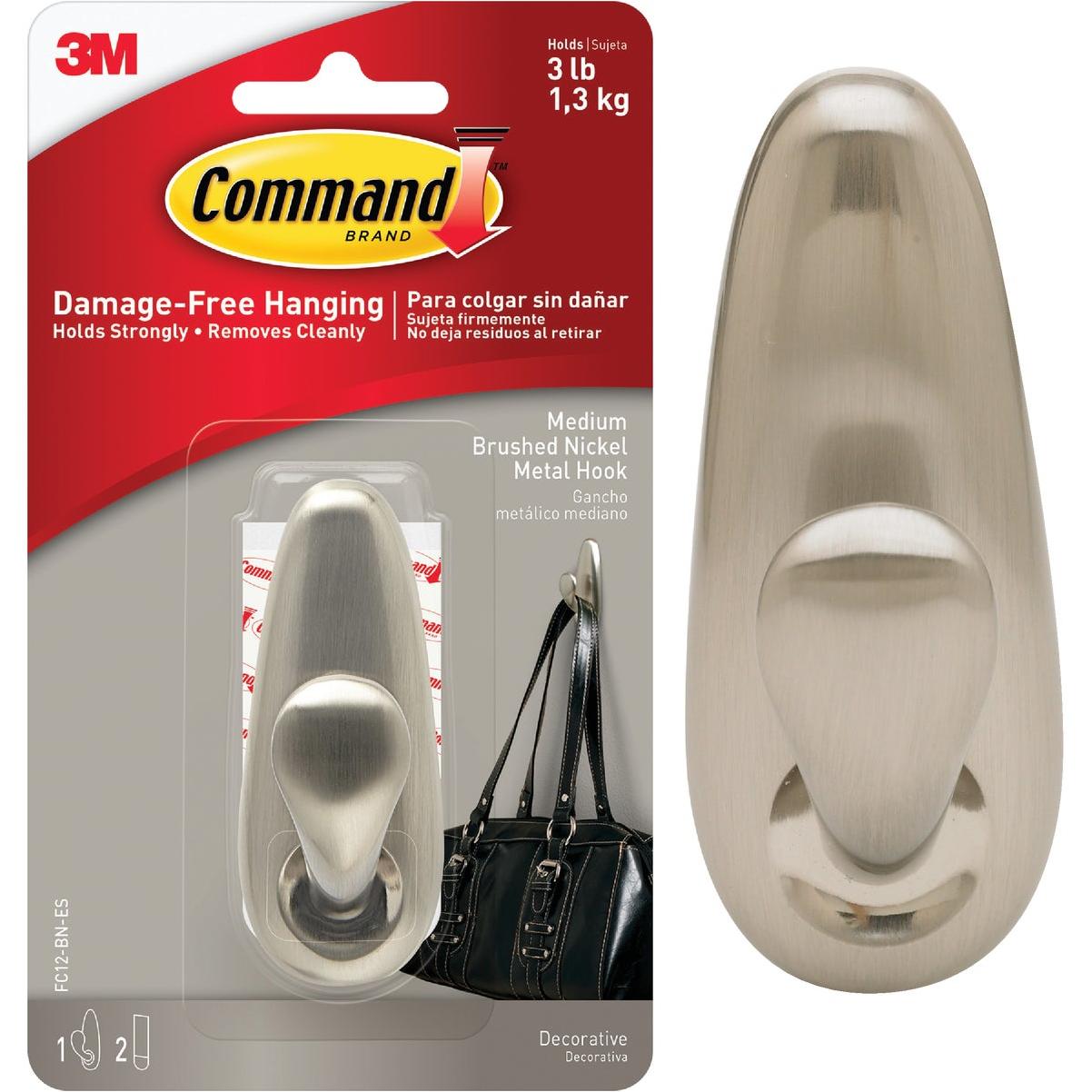 Command Medium Forever Classic Hook, Brushed Nickel, 1 Hook, 2 Strips
