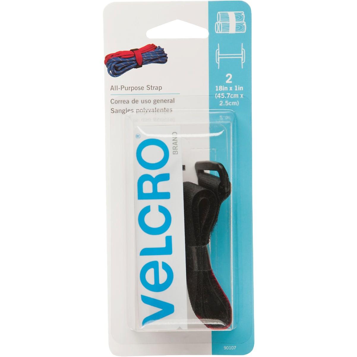 VELCRO Brand 1 In. x 18 In. Black All-Purpose Hook & Loop Strap (2-Count)