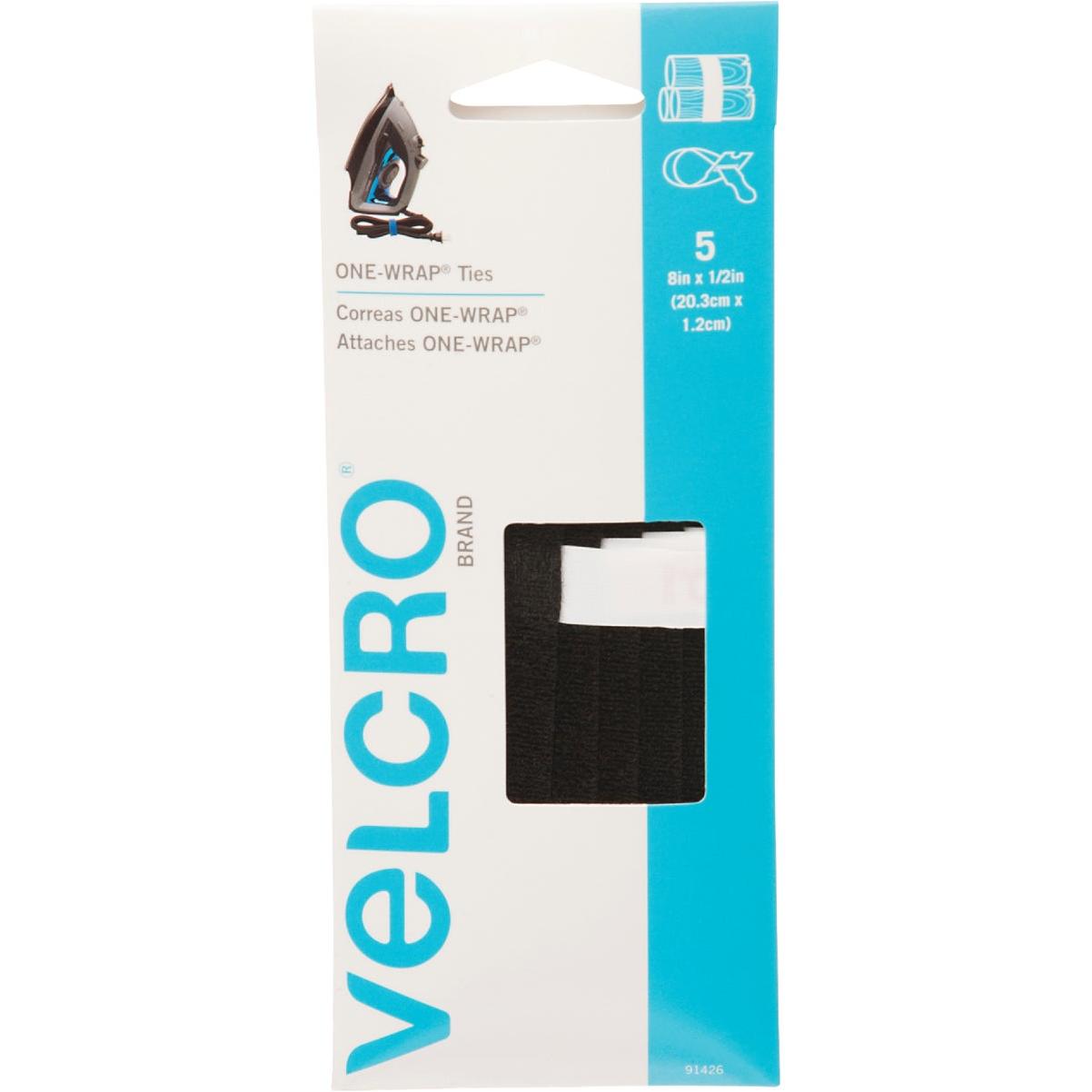 VELCRO Brand One-Wrap 1/2 In. x 8 In. Black Hook & Loop Tie (5-Count)