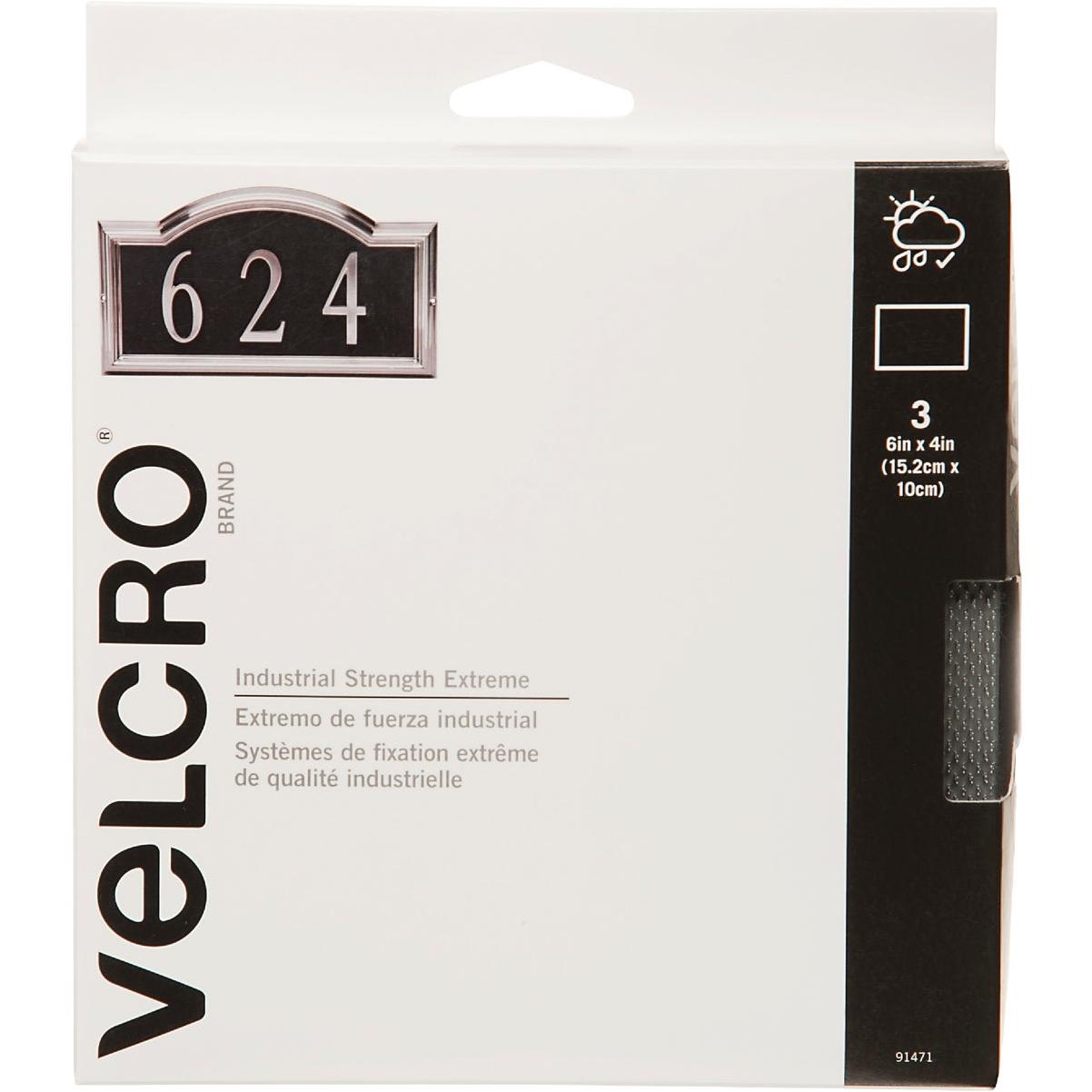 VELCRO Brand Industrial Strength Extreme Black 4 In. x 6 In. Adhesive Hook & Loop Strip (3 Ct.)