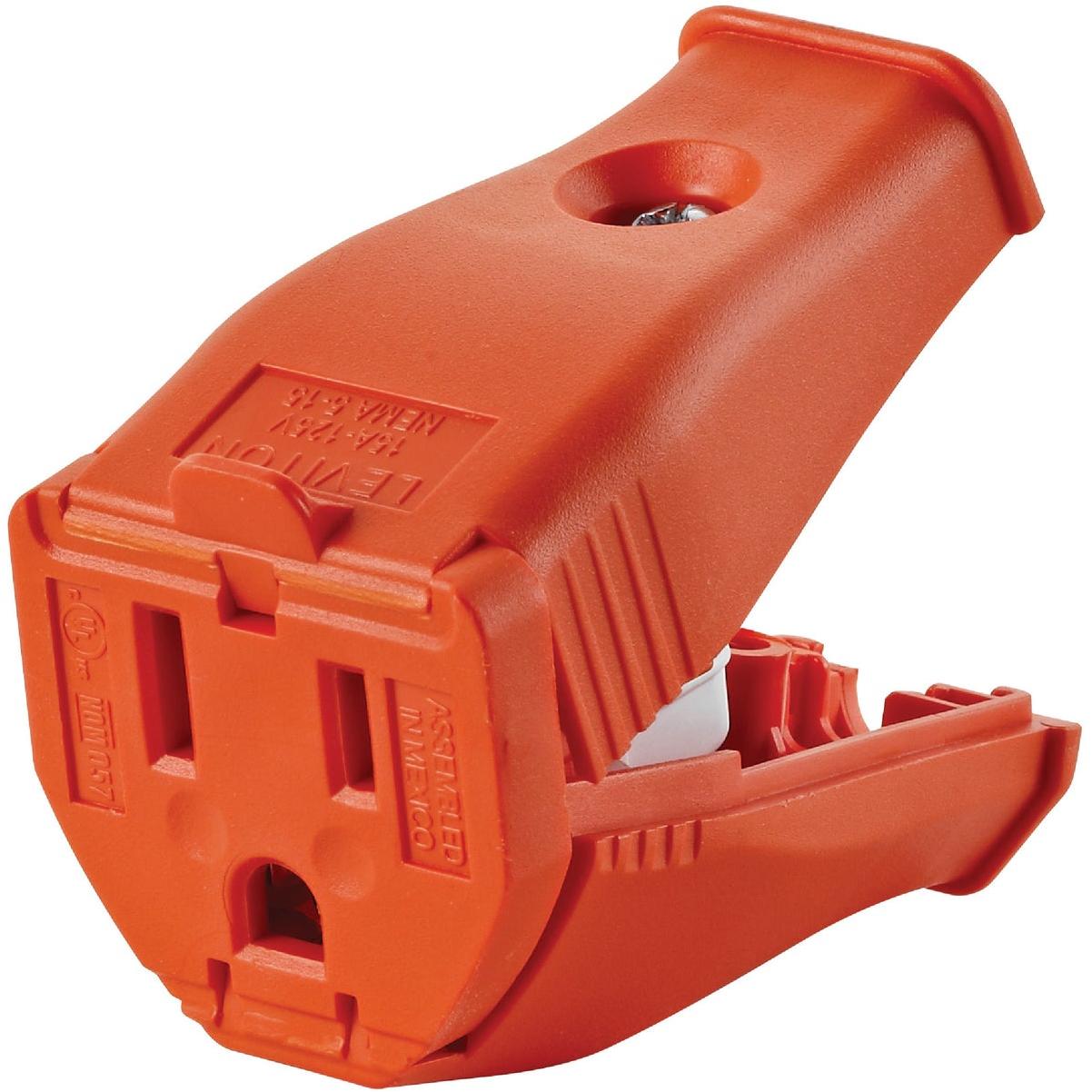 Leviton 15A 125V 3-Wire 2-Pole Clamp Tight Cord Connector, Orange