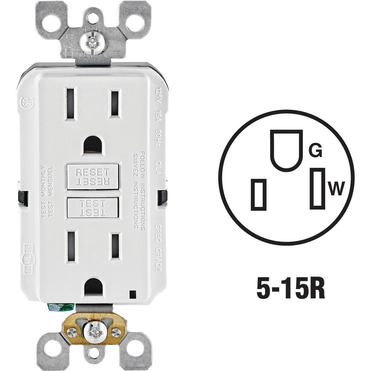Leviton SmartlockPro Self-Test 15A White Residential Grade Tamper Resistant 5-15R Slim GFCI Duplex Outlet