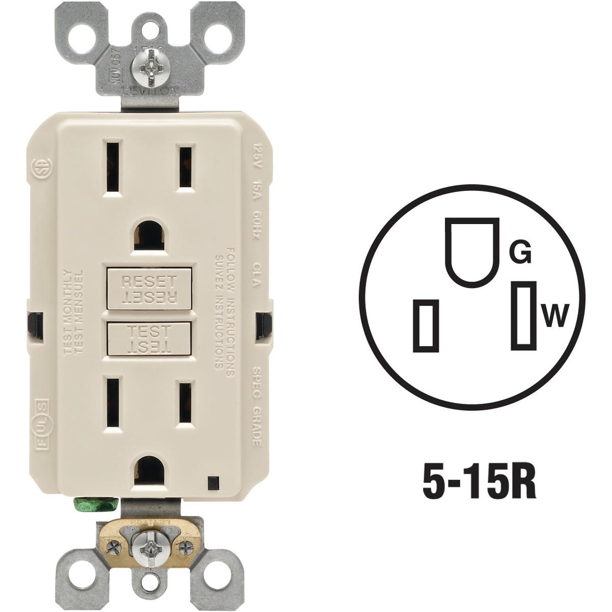 Leviton SmartlockPro Self-Test 15A Light Almond Residential Grade Rounded Corner 5-15R GFCI Outlet