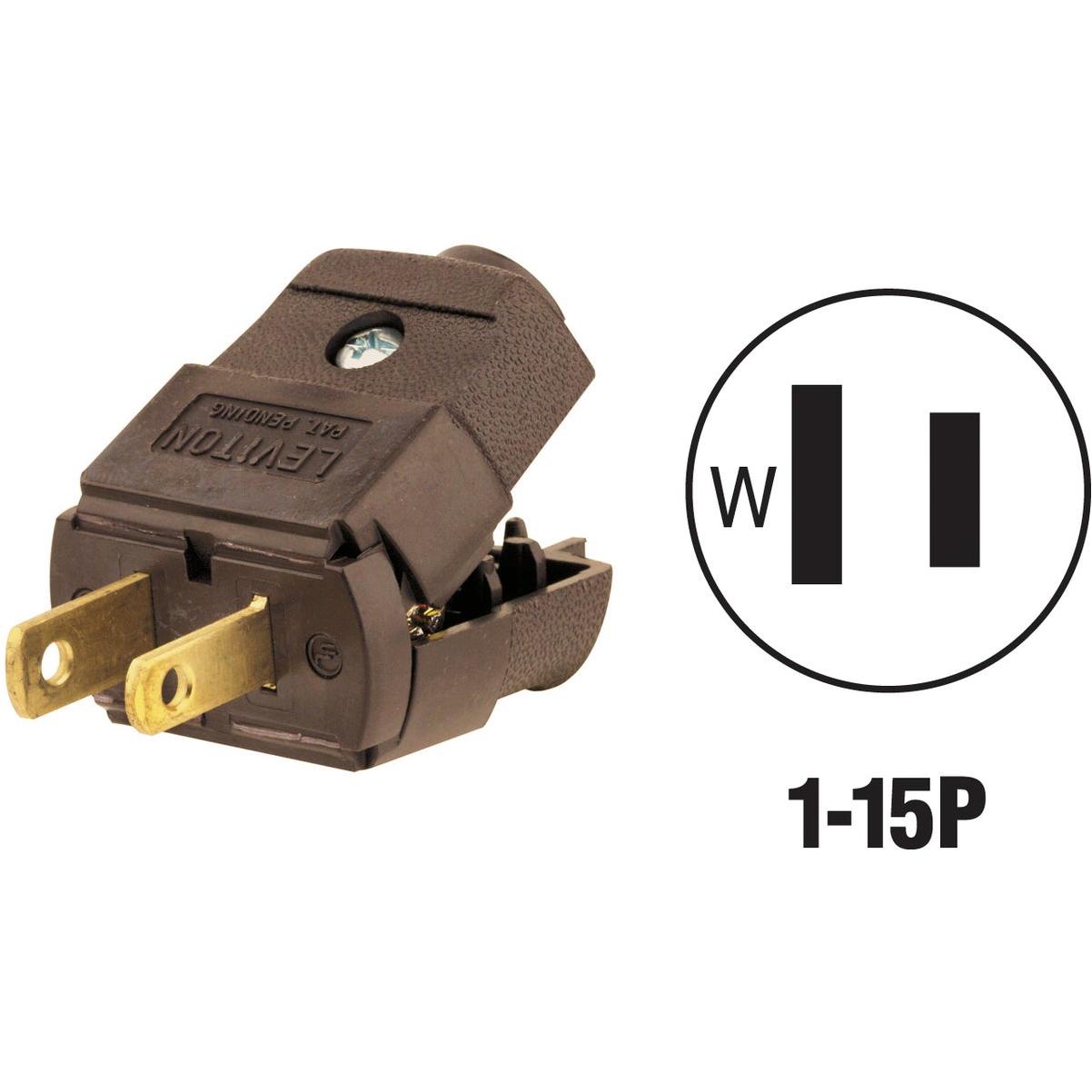 Leviton 15A 125V 2-Wire 2-Pole Hinged Cord Plug, Brown