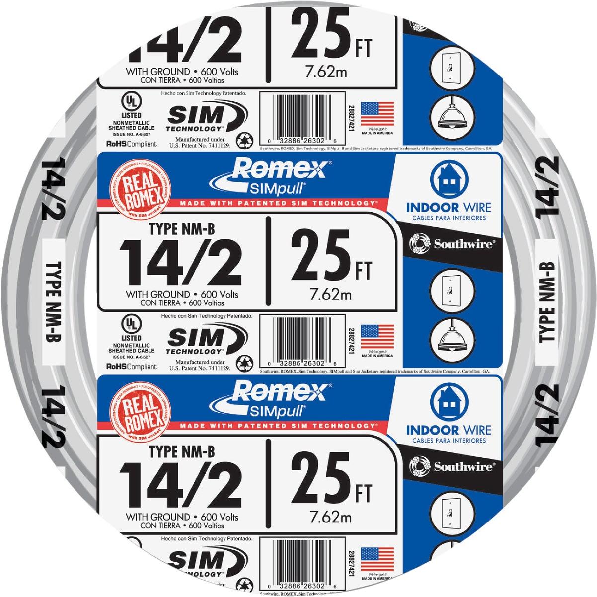 Romex 25 Ft. 14/2 Solid White NMW/G Electrical Wire