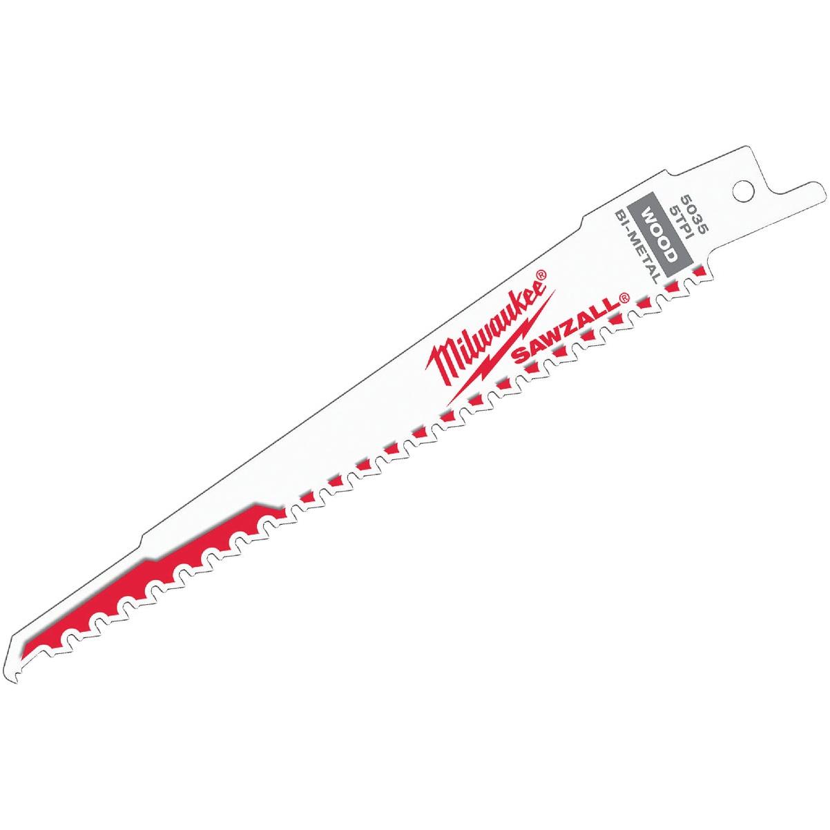 Milwaukee SAWZALL 6 In. 5 TPI Wood Reciprocating Saw Blade (5-Pack)