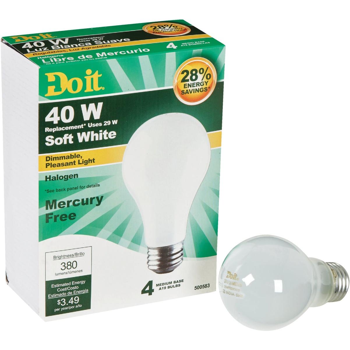 Do it 40W Equivalent Soft White Medium Base A19 Halogen Light Bulb (4-Pack)