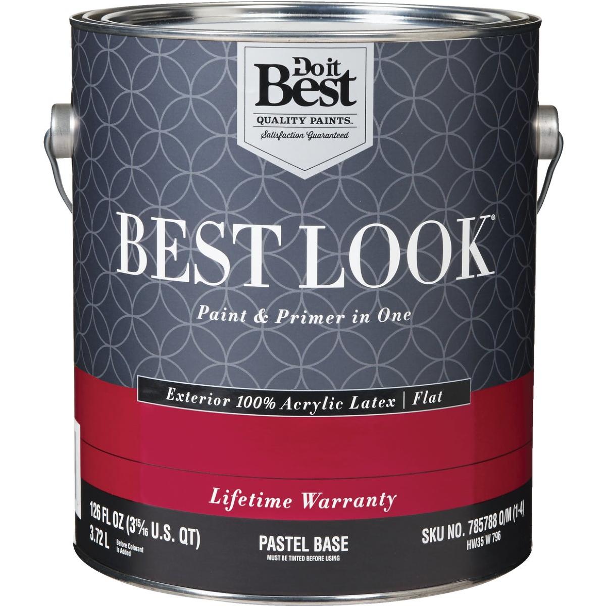 Best Look 100% Acrylic Latex Premium Paint & Primer In One Flat Exterior House Paint, Pastel Base, 1 Gal.