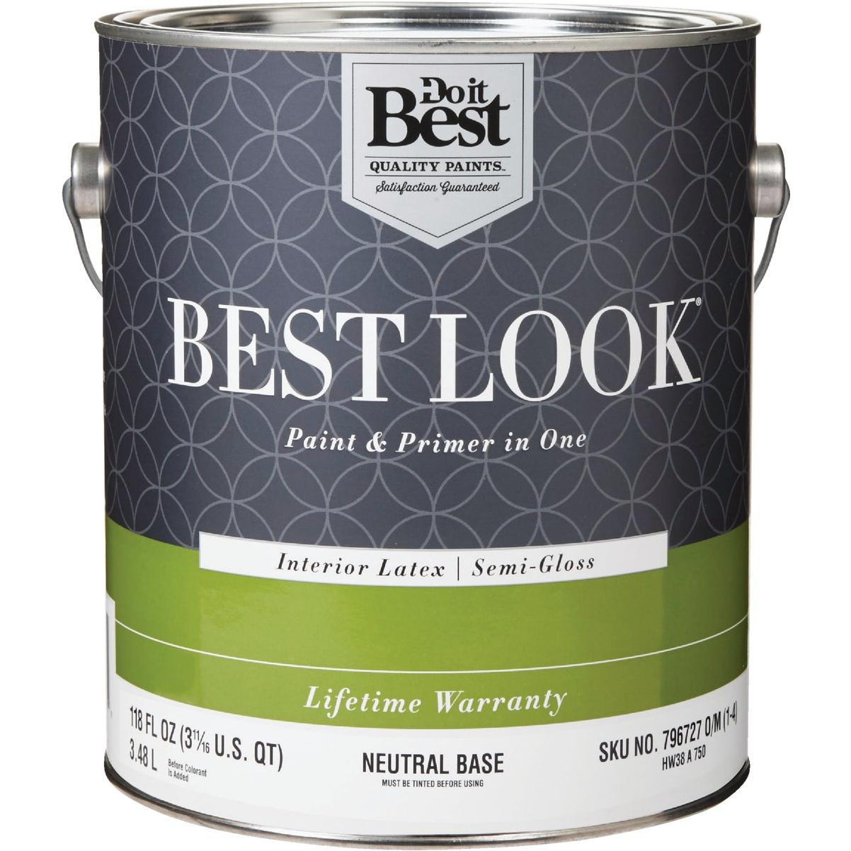 Best Look Latex Premium Paint & Primer In One Semi-Gloss Interior Wall Paint, Neutral Base, 1 Gal.