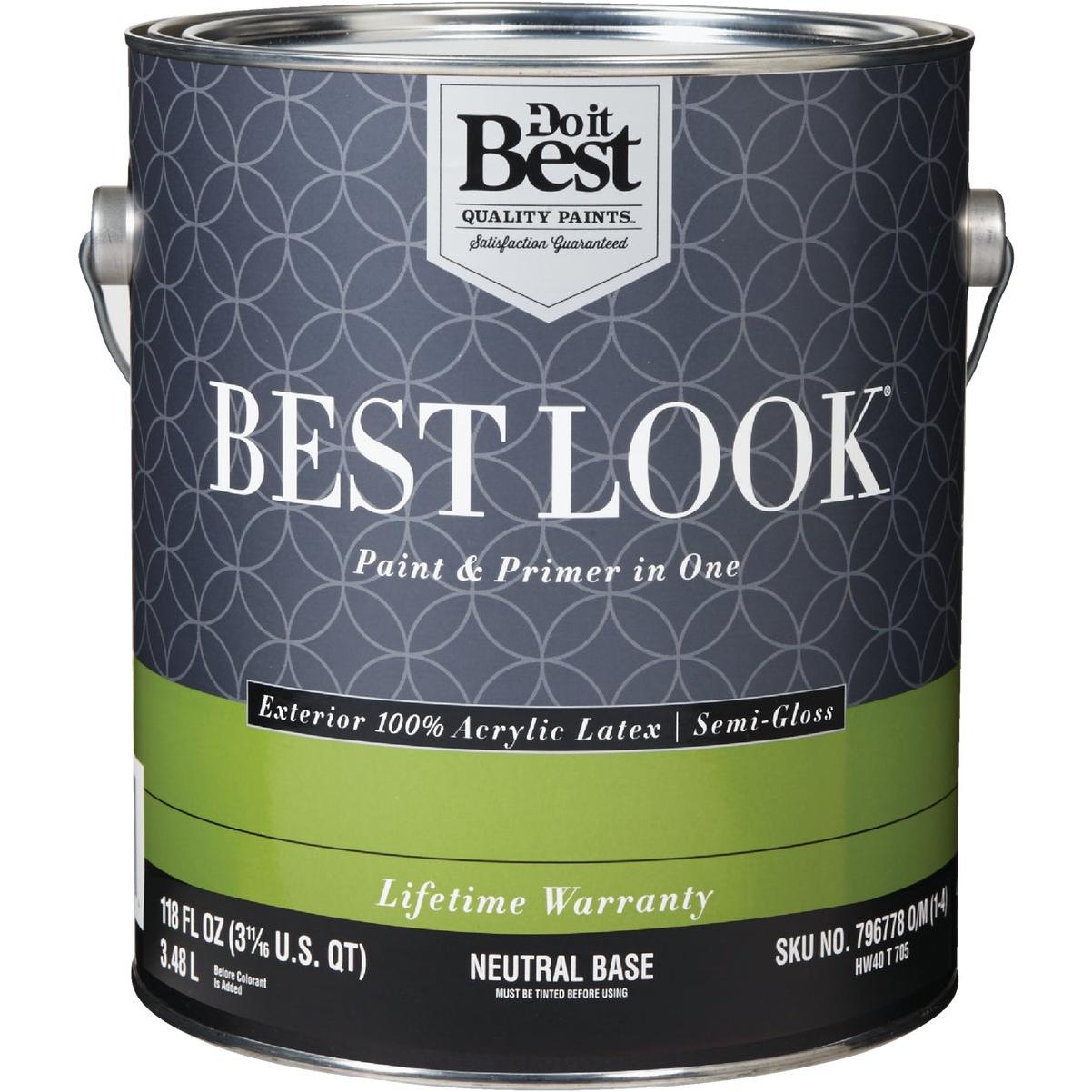 Best Look 100% Acrylic Latex Premium Paint & Primer In One Semi-Gloss Exterior House Paint, Neutral Base, 1 Gal.