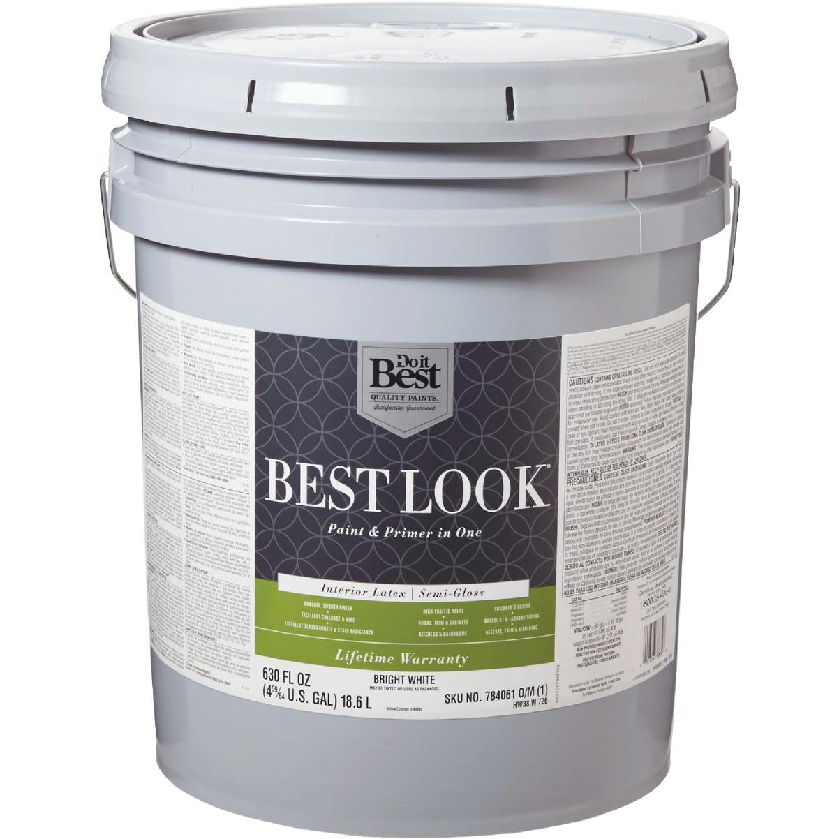 Best Look Latex Premium Paint & Primer In One Semi-Gloss Interior Wall Paint, Bright White, 5 Gal.