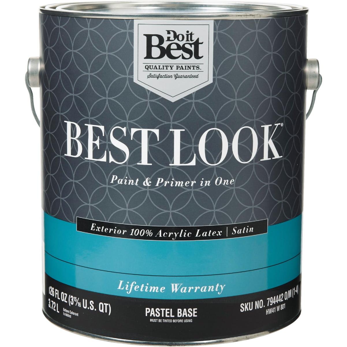 Best Look 100% Acrylic Latex Premium Paint & Primer In One Satin Exterior House Paint, Pastel Base, 1 Gal.
