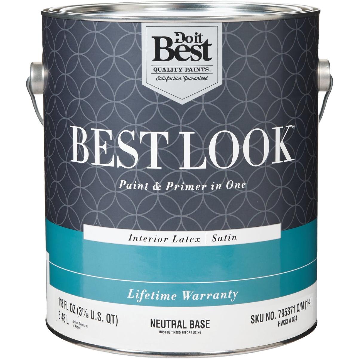 Best Look Latex Premium Paint & Primer In One Satin Interior Wall Paint, Neutral Base, 1 Gal.